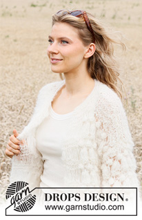 Cloud Cover Cardigan / DROPS 220-10 - Strikket jakke med popcorn og bobler i DROPS Melody. Størrelse XS - XXL.