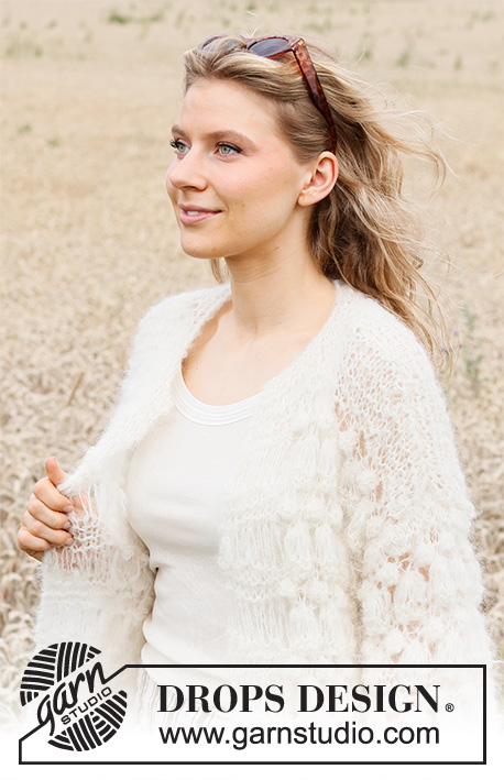 Cloud Cover Cardigan / DROPS 220-10 - Strikket jakke med popcorn og bobler i DROPS Melody. Størrelse XS - XXL.