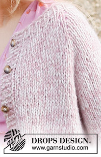 Cosy Rosy Cardigan / DROPS 220-12 - Ylhäältä alas neulottu jakku 2-kertaisesta DROPS Air-langasta tai 1-kertaisesta DROPS Wish-langasta. Työssä on raglanlinjat ja ¾-pituiset hihat. Koot S-XXXL.