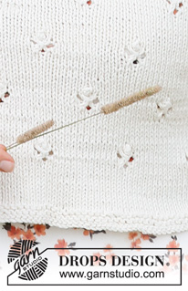 Purely Spring / DROPS 220-14 - Kötött felső DROPS Cotton Light fonalból. A darabot fentről lefelé haladva készítjük, csipke- és bogyós mintával. Méret: S -XXXL