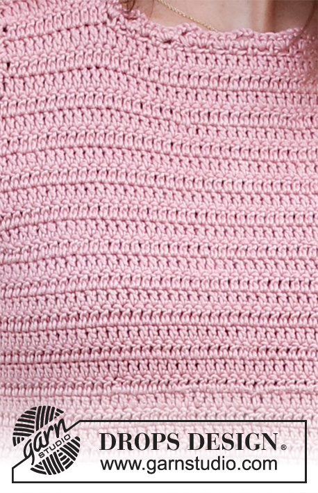 Spring Bloom / DROPS 220-15 - Horgolt felső DROPS Muskat fonalból A darabot felülről lefelé haladva készítjük, a háta közepén hasítékkal, XS-XXL méretben