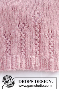 Strawberry Mousse / DROPS 220-16 - DROPS Air lõngast kootud pitsmustriga puhvis varrukatega džemper
suurustele S kuni XXXL