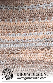 Rocky Trails Cardigan / DROPS 220-19 - Gehaakt vest in DROPS Fabel. Het werk wordt van boven naar beneden gehaakt met ronde pas en kantpatroon. Maten XS - XXL.