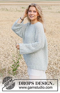 Country Dew / DROPS 220-2 - Strikket genser i DROPS Alpaca Bouclé og DROPS Brushed Alpaca Silk. Arbeidet strikkes ovenfra og ned med raglan. Størrelse S - XXXL.