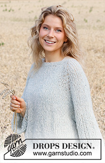 Country Dew / DROPS 220-2 - Strikket genser i DROPS Alpaca Bouclé og DROPS Brushed Alpaca Silk. Arbeidet strikkes ovenfra og ned med raglan. Størrelse S - XXXL.