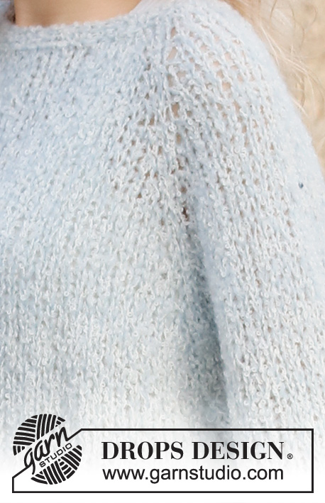 Country Dew / DROPS 220-2 - Strikket genser i DROPS Alpaca Bouclé og DROPS Brushed Alpaca Silk. Arbeidet strikkes ovenfra og ned med raglan. Størrelse S - XXXL.