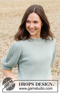 Mint Breeze / DROPS 220-21 - Gestrickter Pullover in DROPS BabyAlpaca Silk. Die Arbeit wird von unten nach oben mit Lochmuster an den Ärmeln gestrickt. Größe S - XXXL.