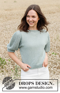 Mint Breeze / DROPS 220-21 - Gestrickter Pullover in DROPS BabyAlpaca Silk. Die Arbeit wird von unten nach oben mit Lochmuster an den Ärmeln gestrickt. Größe S - XXXL.
