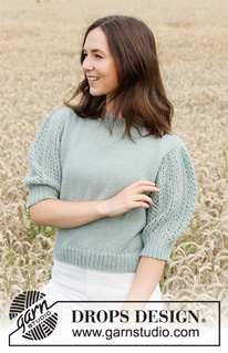 Mint Breeze / DROPS 220-21 - Gestrickter Pullover in DROPS BabyAlpaca Silk. Die Arbeit wird von unten nach oben mit Lochmuster an den Ärmeln gestrickt. Größe S - XXXL.