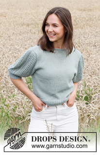 Mint Breeze / DROPS 220-21 - Gestrickter Pullover in DROPS BabyAlpaca Silk. Die Arbeit wird von unten nach oben mit Lochmuster an den Ärmeln gestrickt. Größe S - XXXL.