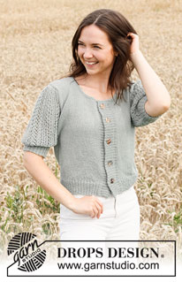 Mint Breeze Jacket / DROPS 220-22 - Gilet tricoté de bas en haut, en DROPS Alpaca, avec point ajouré sur les manches. Du S au XXXL