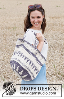 Compass Tote / DROPS 220-25 - Virkattu laukku 2-kertaisesta DROPS Paris-langasta. Työssä on monivärinen kuvio.