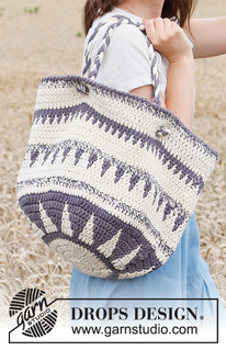 Compass Tote / DROPS 220-25 - Virkattu laukku 2-kertaisesta DROPS Paris-langasta. Työssä on monivärinen kuvio.