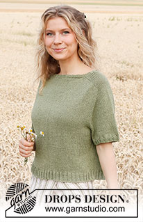 Fern Feast / DROPS 220-26 - Strikket bluse i DROPS Belle eller DROPS Sky. Arbejdet strikkes oppefra og ned med sadelskuldre og korte ærmer. Størrelse S - XXXL.