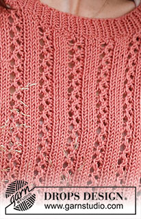 Coral Gables / DROPS 220-27 - Strikket topp i DROPS Muskat. Arbeidet strikkes med hullmønster og korte ermer. Størrelse S - XXXL.
