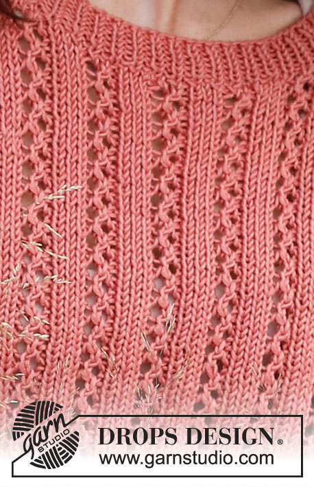 Coral Gables / DROPS 220-27 - Strikket topp i DROPS Muskat. Arbeidet strikkes med hullmønster og korte ermer. Størrelse S - XXXL.