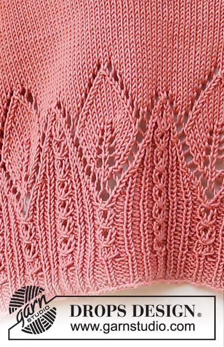 Faraway Dreams / DROPS 220-29 - Strikket top i DROPS Muskat. Arbejdet strikkes med bladmønster og korte ærmer. Størrelse S - XXXL.