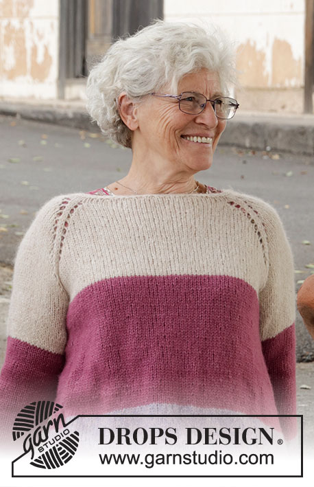 Lavender Rose Sweater / DROPS 220-34 - Knitted sweater in DROPS Air. The piece is worked top down with raglan and stripes. Sizes S - XXXL.