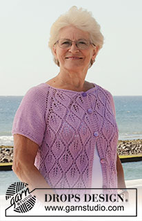 Luscious Lilacs / DROPS 220-36 - Gebreid vest in DROPS Paris. Het werk wordt van boven naar beneden gebreid met bladpatroon en korte mouwen. Maat XS–XXL.