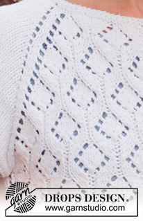 Dripping Diamonds Cardigan / DROPS 220-38 - Knitted jacket in DROPS Paris. Piece is knitted top down with raglan, lace pattern and short sleeves. Size: S - XXXL