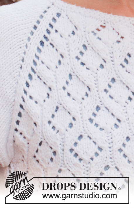 Dripping Diamonds Cardigan / DROPS 220-38 - Knitted jacket in DROPS Paris. Piece is knitted top down with raglan, lace pattern and short sleeves. Size: S - XXXL