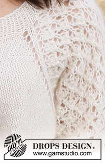 Galatea Cardigan / DROPS 220-4 - Stickad kofta i 1 tråd DROPS Kid-Silk och 1 tråd DROPS Alpaca. Arbetet stickas uppifrån och ner med raglan och hålmönster på ärmarna och bakstycke.
Storlek S - XXXL.
