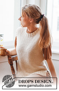 Annabelle Vest / DROPS 220-41 - Knitted vest in DROPS Alpaca and DROPS Kid-Silk. The piece is worked in stockinette stitch with ribbed edges and split in the sides. Sizes S - XXXL.