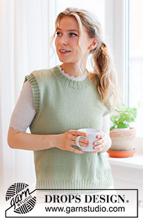 Abby Vest / DROPS 220-42 - Strikket vest / slipover i DROPS Flora. Arbeidet strikkes i glattstrikk med vrangborder. Størrelse S - XXXL.