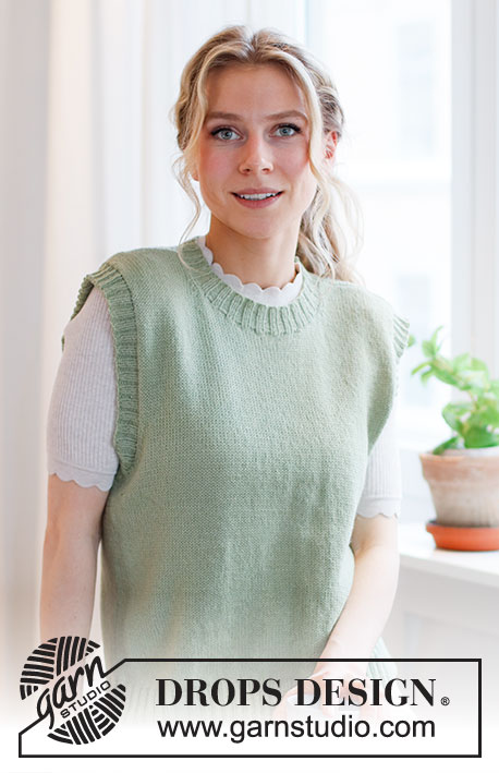 Abby Vest / DROPS 220-42 - Strikket vest / slipover i DROPS Flora. Arbeidet strikkes i glattstrikk med vrangborder. Størrelse S - XXXL.
