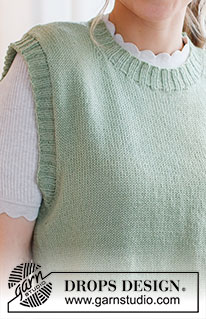 Abby Vest / DROPS 220-42 - Strikket vest / slipover i DROPS Flora. Arbeidet strikkes i glattstrikk med vrangborder. Størrelse S - XXXL.