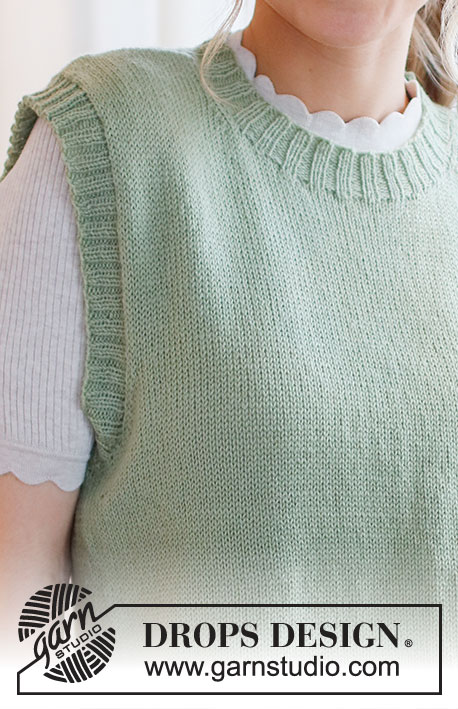Abby Vest / DROPS 220-42 - Strikket vest / slipover i DROPS Flora. Arbeidet strikkes i glattstrikk med vrangborder. Størrelse S - XXXL.