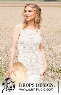 Open Country / DROPS 220-5 - Vestido crochetado em ponto texturado, em DROPS Cotton Merino. Do S ao XXXL