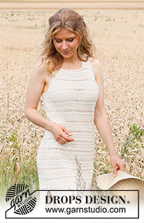Open Country / DROPS 220-5 - Vestido crochetado em ponto texturado, em DROPS Cotton Merino. Do S ao XXXL