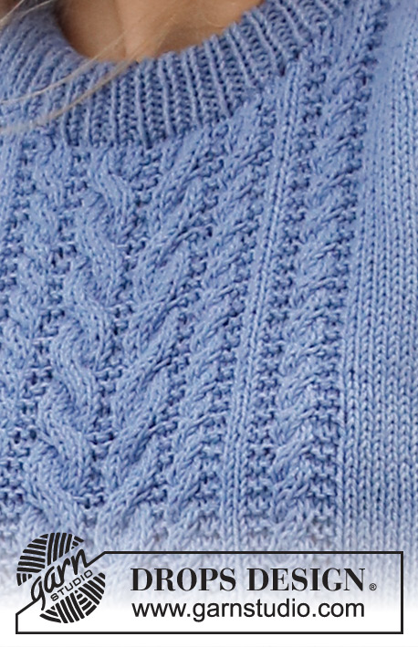 Swept Away Top / DROPS 221-11 - Strikket topp i DROPS Cotton Light. Arbeidet strikkes med dobbel halskant og fletter. Størrelse S - XXXL.