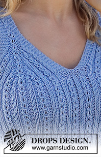 Blue Cove / DROPS 221-13 - Strikket top i DROPS Safran. Arbejdet strikkes nedenfra og op med mønster. Størrelse S - XXXL.