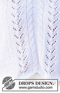 Doves Bay / DROPS 221-17 - Gebreide trui in DROPS Cotton Light of DROPS Sky. Het werk wordt gebreid met kantpatroon, kabels en structuurpatroon. Maten S - XXXL.