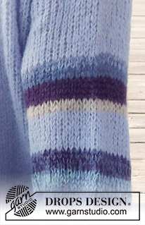 Blue Sunrise Jacket / DROPS 221-23 - Strikket jakke i 2 tråde DROPS Brushed Alpaca Silk. Arbejdet strikkes med V-hals og ballonærmer med striber. Størrelse XS - XXL.