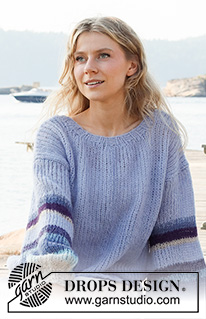 Blue Sunrise / DROPS 221-24 - Strikket bluse i 2 tråde DROPS Brushed Alpaca Silk. Arbejdet strikkes med striber og ballonærmer. Størrelse XS - XXL.