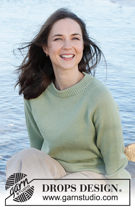 Sweet Sea / DROPS 221-25 - Pull tricoté de haut en bas avec emmanchures raglan, en DROPS BabyAlpaca Silk. Du S au XXXL
