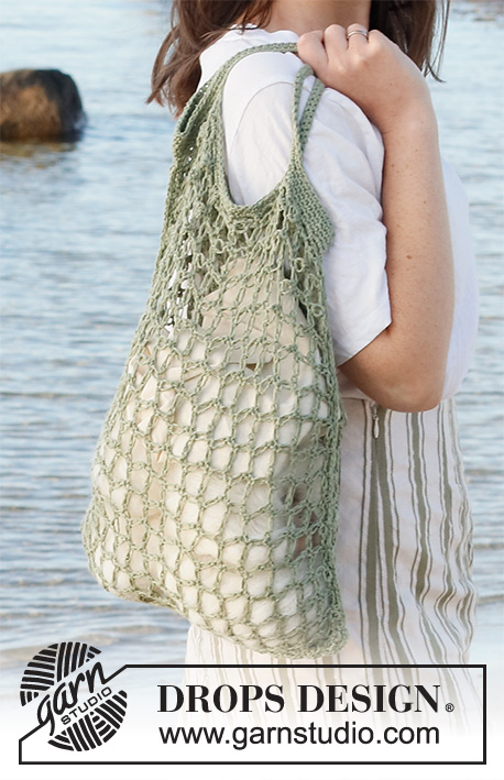 Snack Sack / DROPS 221-27 - Sac filet crocheté au point de Salomon, en DROPS Belle.