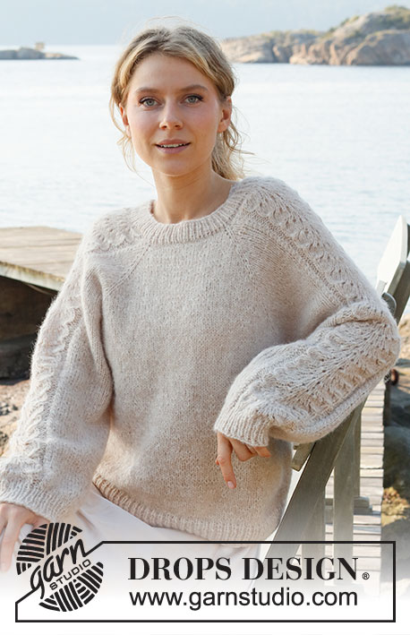 Bronze Summer Sweater / DROPS 221-3 - Stickad tröja i DROPS Air. Arbetet stickas uppifrån och ner med raglan och hålmönster på ärmarna. Storlek S - XXXL.