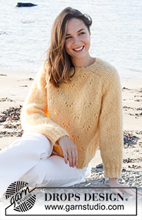 Sunshine Impressions Sweater / DROPS 221-32 - Stickad tröja i DROPS Melody. Arbetet stickas uppifrån och ner med sadelaxel och hålmönster. Storlek S - XXXL.