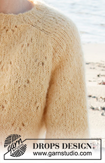 Sunshine Impressions Sweater / DROPS 221-32 - Stickad tröja i DROPS Melody. Arbetet stickas uppifrån och ner med sadelaxel och hålmönster. Storlek S - XXXL.