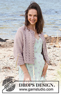 Rosebud Parade Cardigan / DROPS 221-33 - Strikket jakke i DROPS Muskat eller DROPS Sky. Arbeidet strikkes ovenfra og ned med raglan, hullmønster, knuter og ¾ lange ermer. Størrelse S - XXXL.