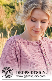 Easy Twist Cardigan / DROPS 221-35 - Ylhäältä alas neulottu jakku DROPS Paris-langasta. Työssä on satulaolkapäät ja pitsineuletta. Koot S-XXXL.