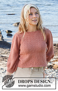 Copper Harbor Sweater / DROPS 221-39 - Strikket genser i DROPS Alpaca. Arbeidet strikkes med knutemønster og ¾ lange ballongermer. Størrelse S - XXXL.