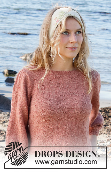 Copper Harbor Sweater / DROPS 221-39 - Strikket genser i DROPS Alpaca. Arbeidet strikkes med knutemønster og ¾ lange ballongermer. Størrelse S - XXXL.