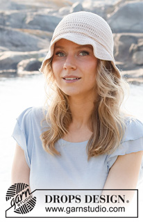 Seaside Shade / DROPS 221-41 - Klobouk háčkovaný dlouhými a krátkými sloupky shora dolů z příze DROPS Belle. Velikost S-L.