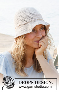 Seaside Shade / DROPS 221-41 - Klobouk háčkovaný dlouhými a krátkými sloupky shora dolů z příze DROPS Belle. Velikost S-L.
