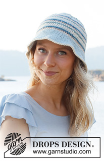 Blueberry Picking / DROPS 221-42 - Chapeau crocheté en rond, de haut en bas avec des rayures, en DROPS Paris. Du S au XL.